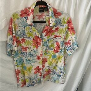 Erika Tropical Floral Shirt with Red and Green Accents